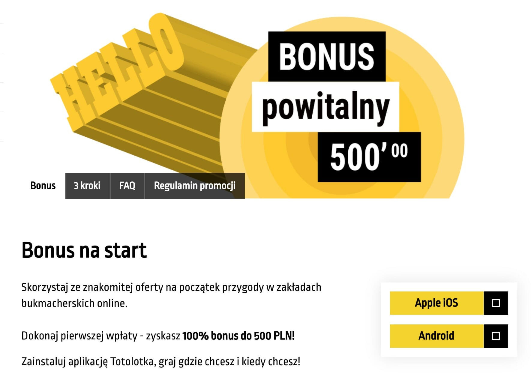 Totolotek bonus powitalny