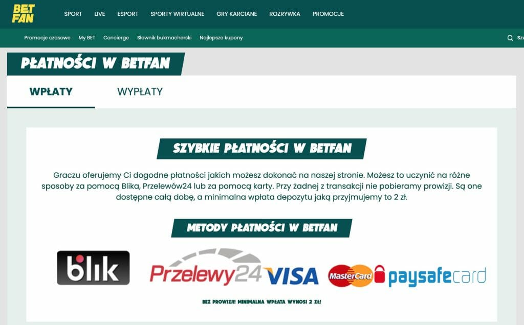 Betfan PŁATNOŚCI